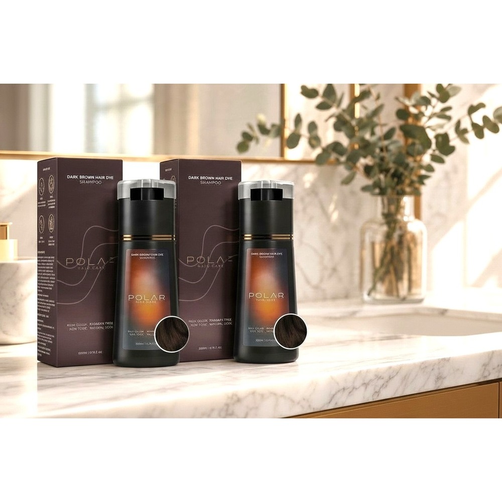 2 Pack Polar Hair Care Dark Brown Hair Dye Shampoo 200ml Paraben Free Non-Toxic